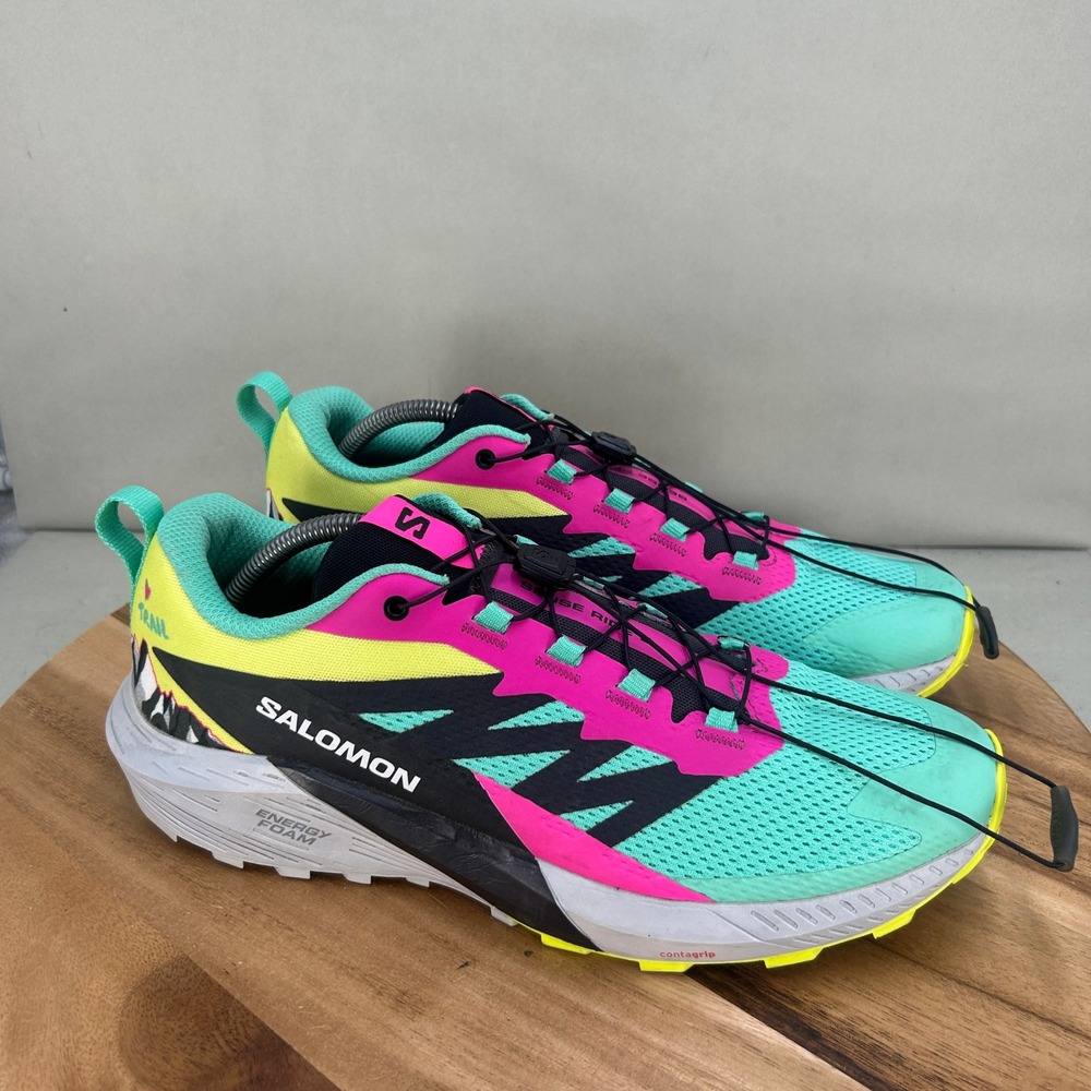 Salomon Sense Ride 5 Trail Running Shoes Womens 12 Mens 11 Teal Pink Drawstring